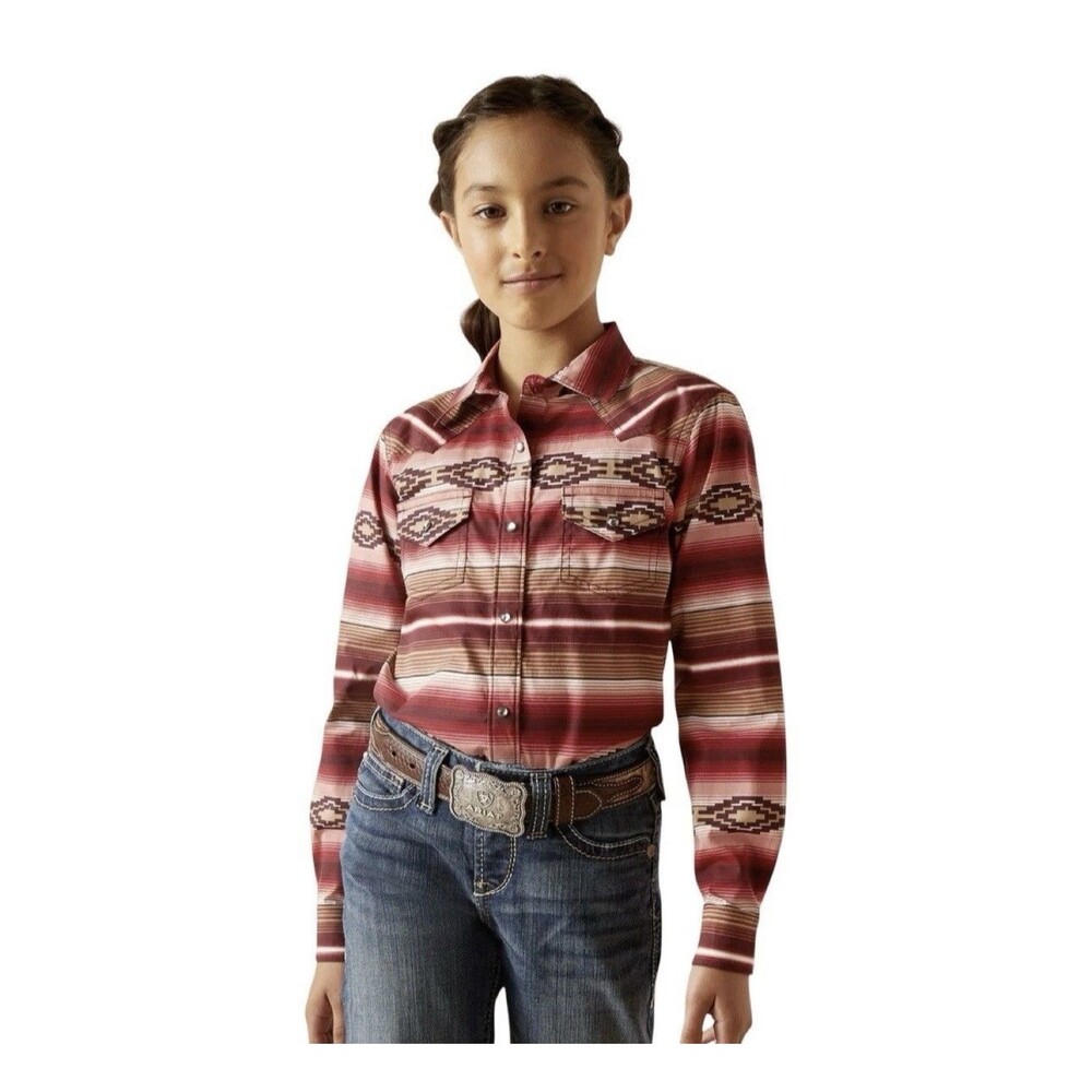 Ariat Girls Southwestern Serape Striped Snap Front Western Youth Rodeo Size 8
